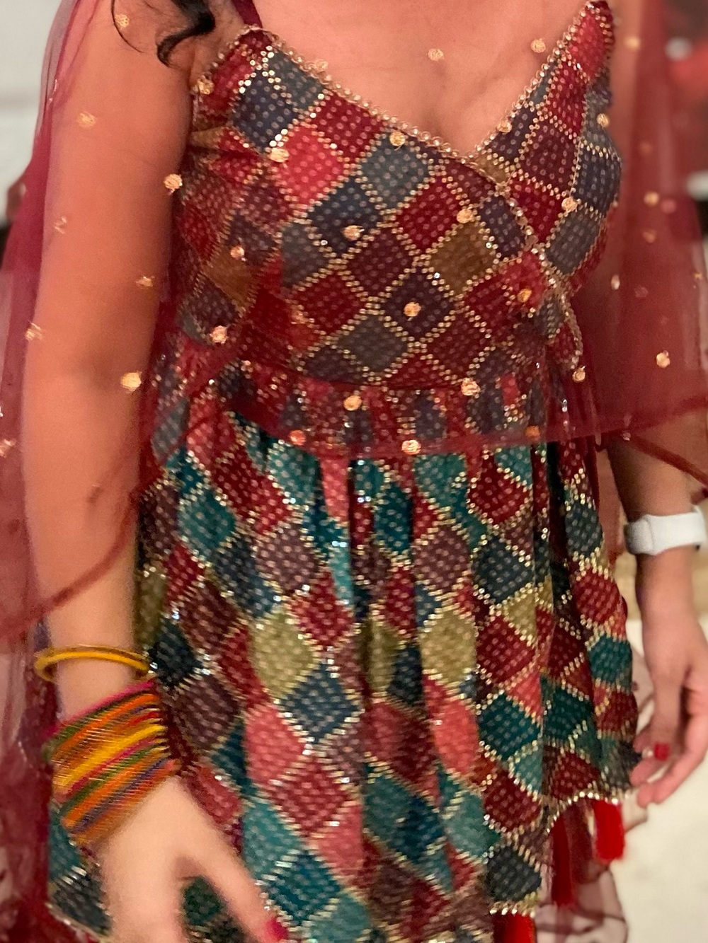 Red Embellished Indian sharara  Set with Sequined Dupatta - Picture 2 of 5